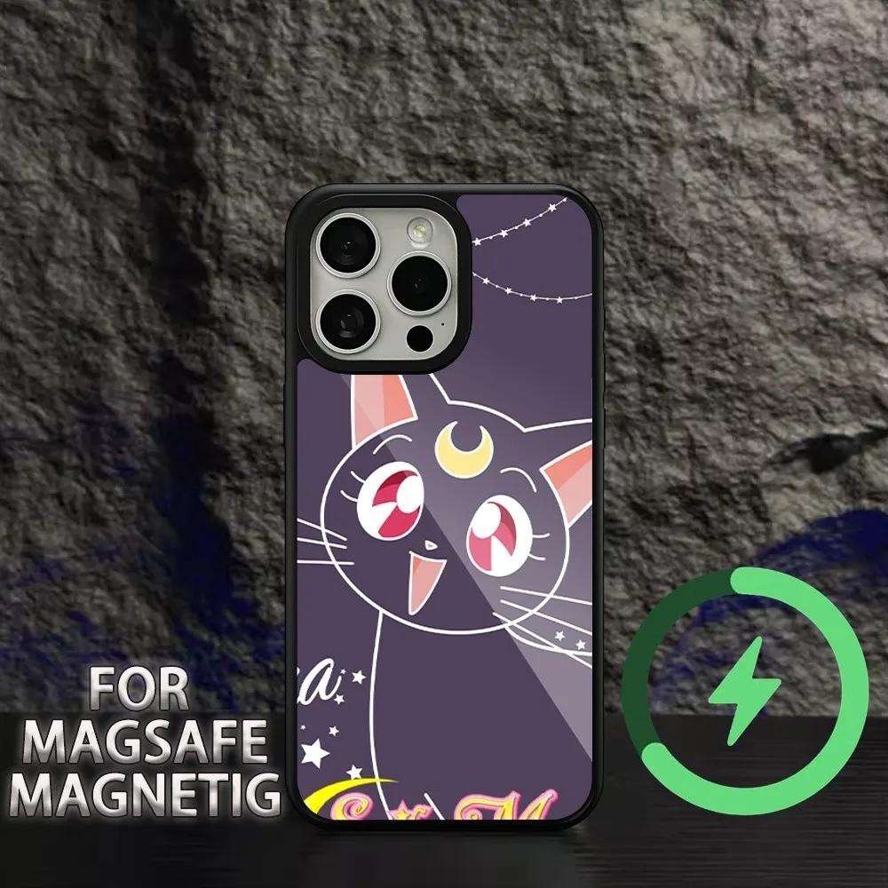 Bilibili Sailors moons Cat  Phone Case For iPhone 15 14 13 12 11 Pro Max Plus Magsafe Magnetic Wireless Charging Cover