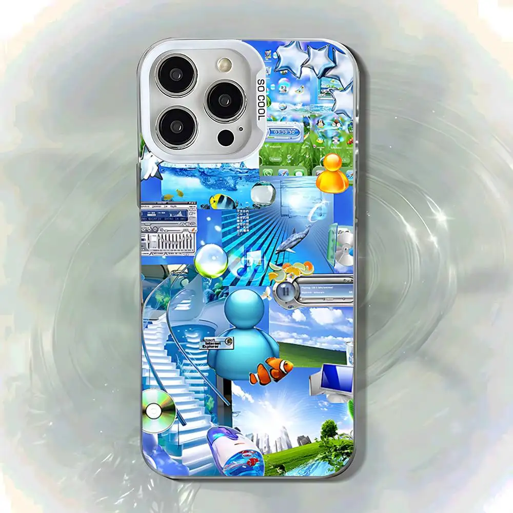 Funda de teléfono Frutiger Aero estilo azul para iPhone 17,16,13,12,X,11,15,14,Pro,Max,Plus,SE4,Air,Mini blanco IMD HD mate