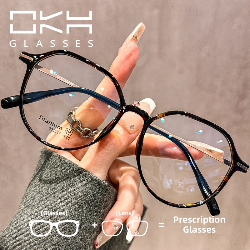 

OKH многоугольная оправа, легкая титановая оправа, мужские и женские очки для близорукости, дизайнерские очки по рецепту, очки для чтения