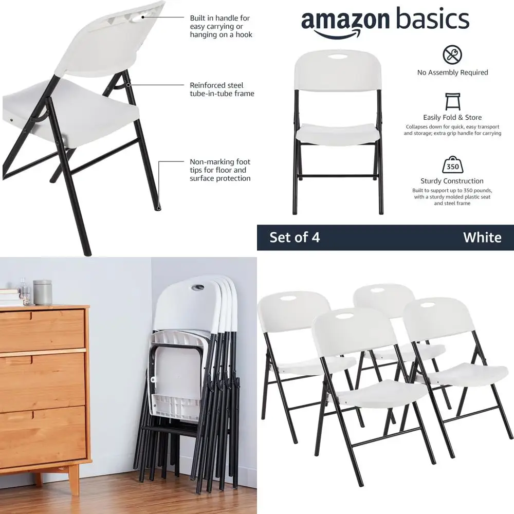 

Portable Comfortable Sturdy Plastic Chairs, 350-Pound Capacity, White, 4-Pack