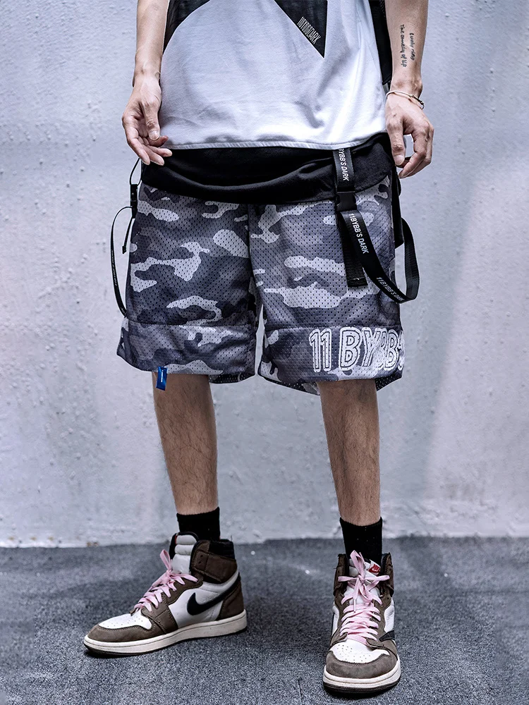 China-Chic Summer Overalls Shorts Men's Mesh Running Fitness Sport Short Pants Quick Dry Male Loose Basketball Training Pants