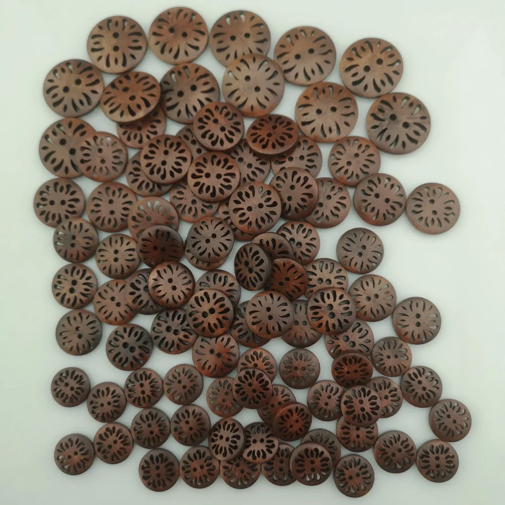 WBNVAS 30Pcs/Pack Hollow Flower Brown Wood Buttons For Garment 15MM/18MM/20MM/25MM DIY Sewing Accessories