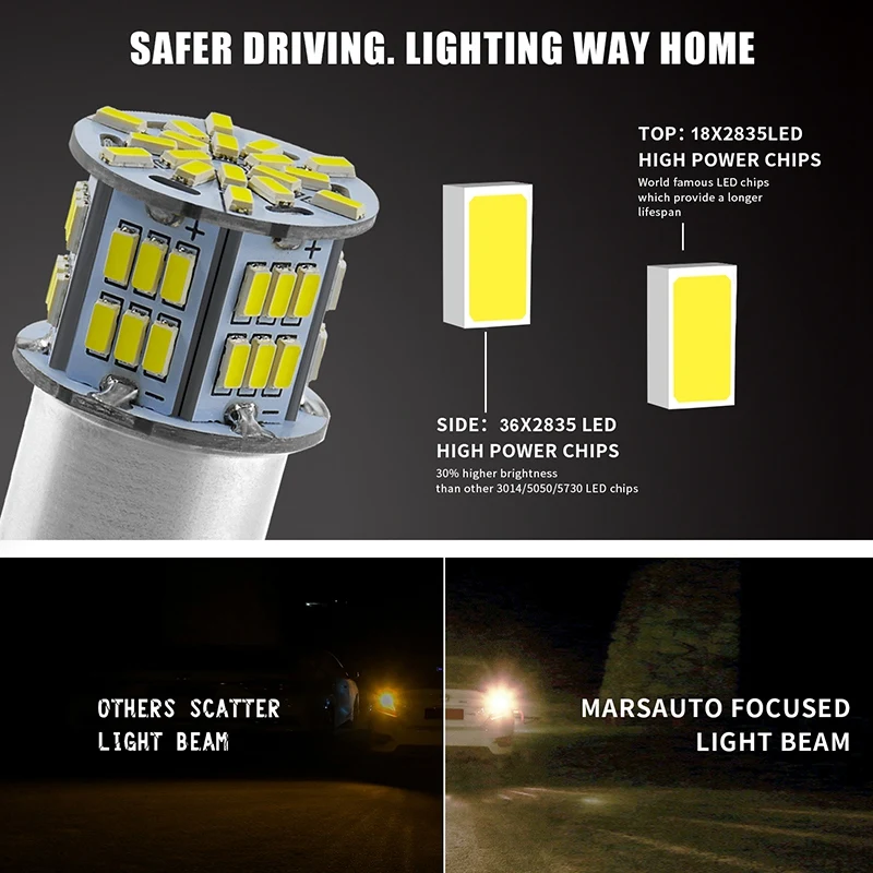 

1157 LED Bulb White 54SMD 1080 Lumens, 7528 2357 2057 LED Light Bulbs For Brake Tail Running Parking Backup Light