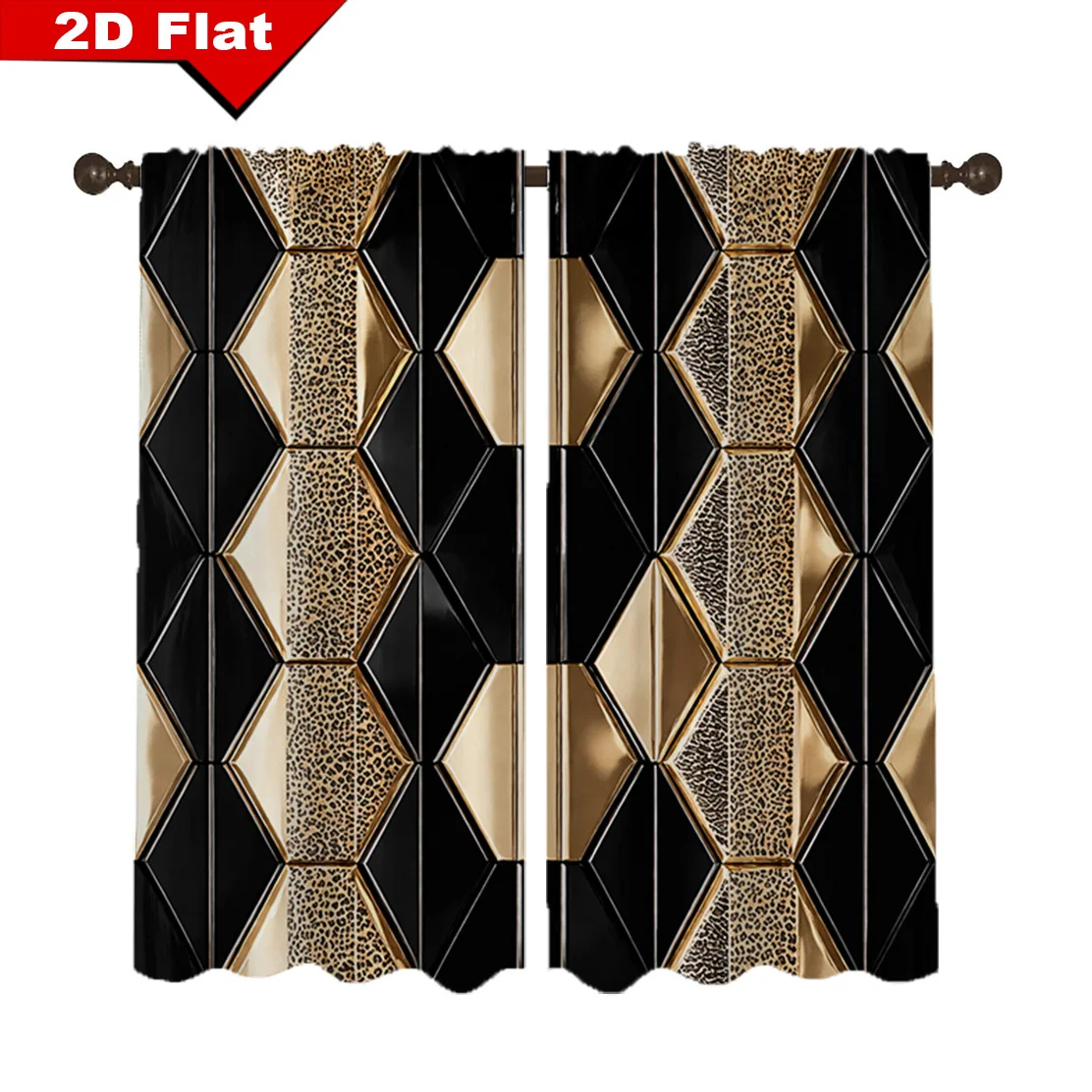 2 Panels Black Gold Geometric Curtains Leopard Print Drapes Polyester Living Room Bedroom Home Decor