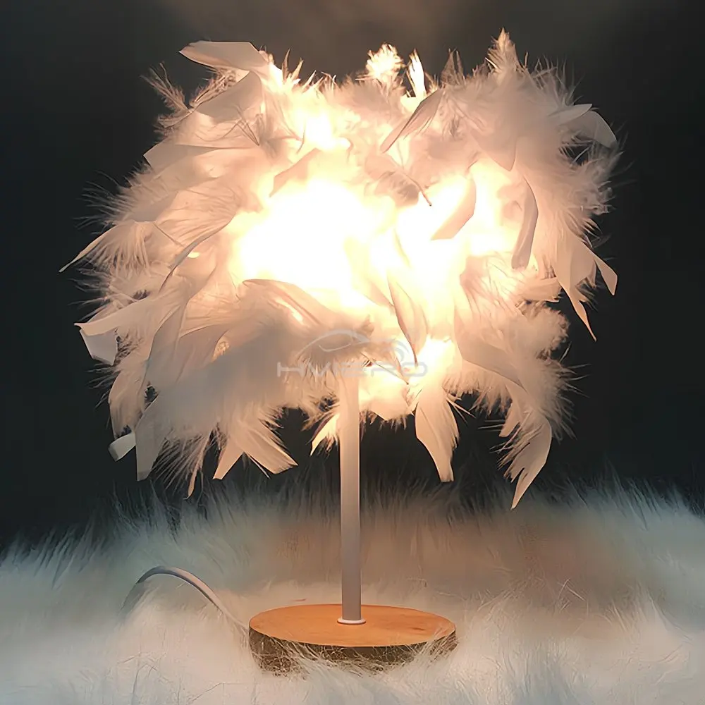 Warm Small Feather Table Lamp LED DC 5V USB Romantic Creative For Wedding Decoration Night Light Girl Bedroom Bedside Atmosphere