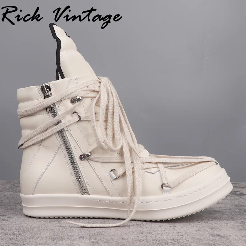 Rick Vintage klasyczne trampki z prawdziwej skóry z pentagramem dla mężczyzn z wysokim topem modne sznurowane damskie buty do kostek