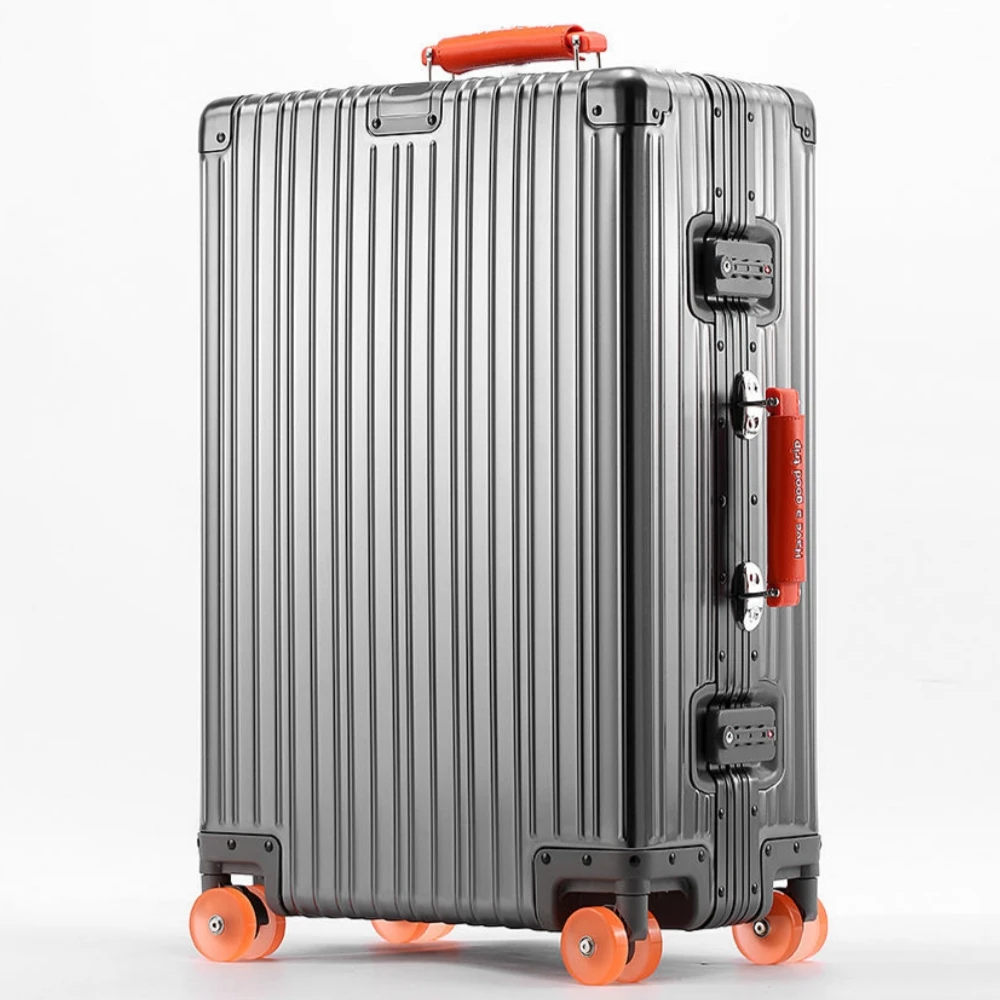 حقيبة من سبائك الألومنيوم والمغنيسيوم مع عجلة دوارة ملونة قفل TSA مقبض جلدي حقيبة سفر حقيبة أمتعة دوارة 20/24/29 بوصة #1