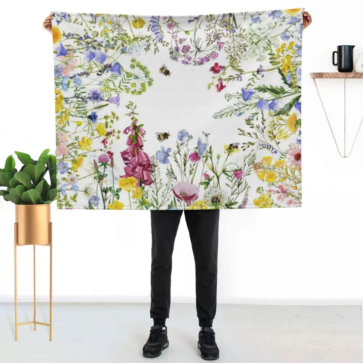 colorful hand drawn watercolor wildflower frame Throw Blanket Cute Bed covers Decorative Sofa Thermal Large for winter Blankets