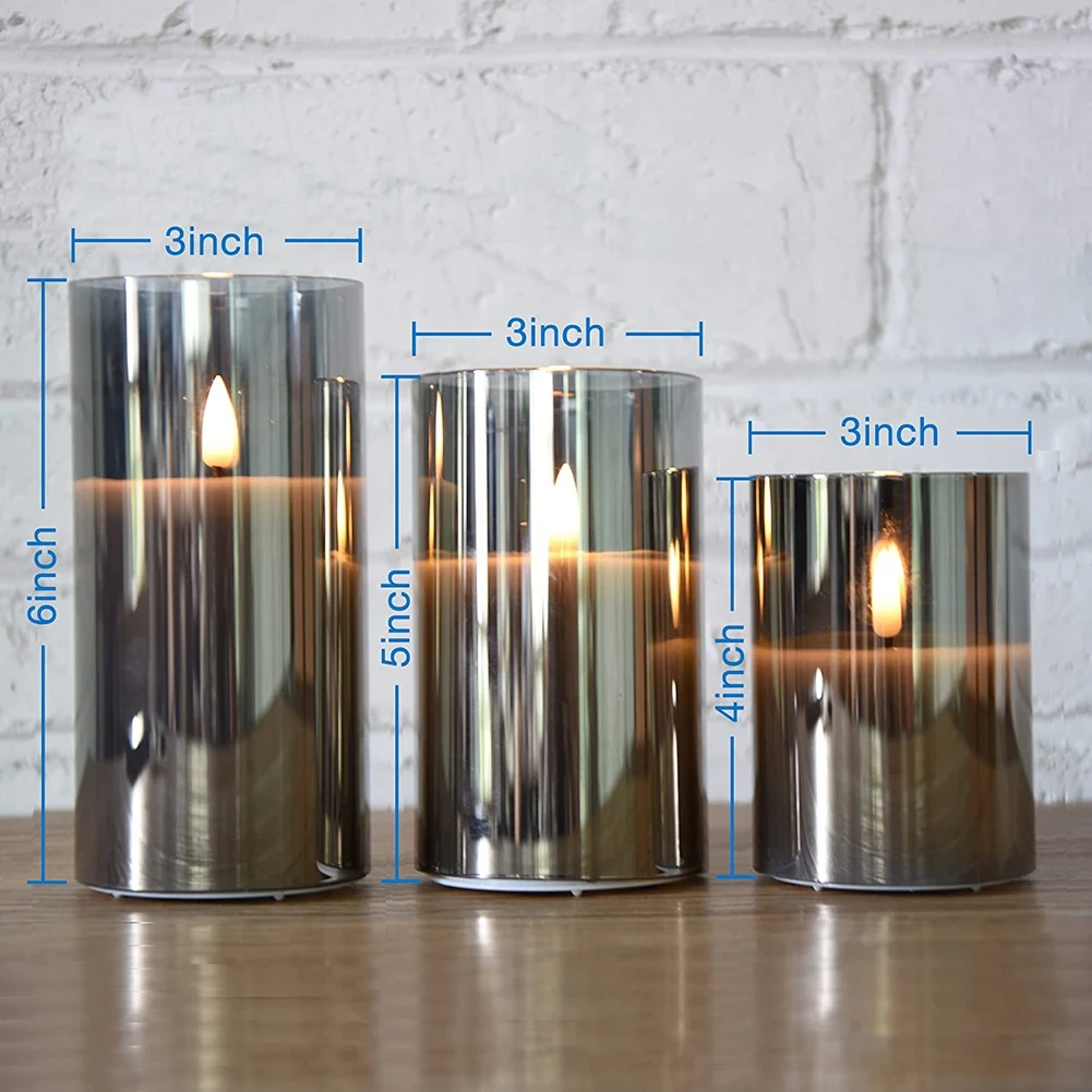 Clear Glass Flameless Candles with Remote, Flickering Realistic LED Battery Pillar Candles D 3inch