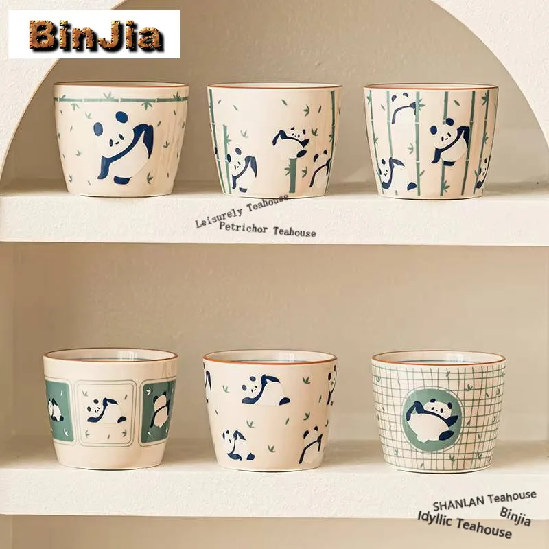 

200ml Hand Drawn Panda Teacup Home Hospitality Cup Children's Beauty Drinking Pig Mouth Coffee Mug Master's Tea Bowl Water Jug