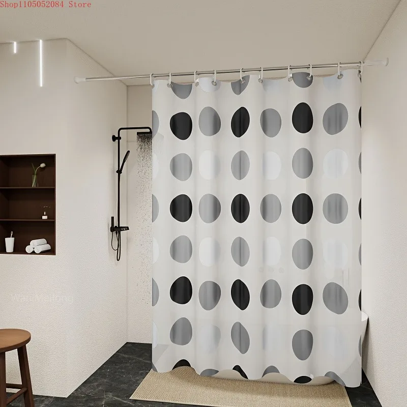 high end polka dot shower curtain black gray white peva -   With Hooks Waterproof Mildew Proof Easy Install Washable