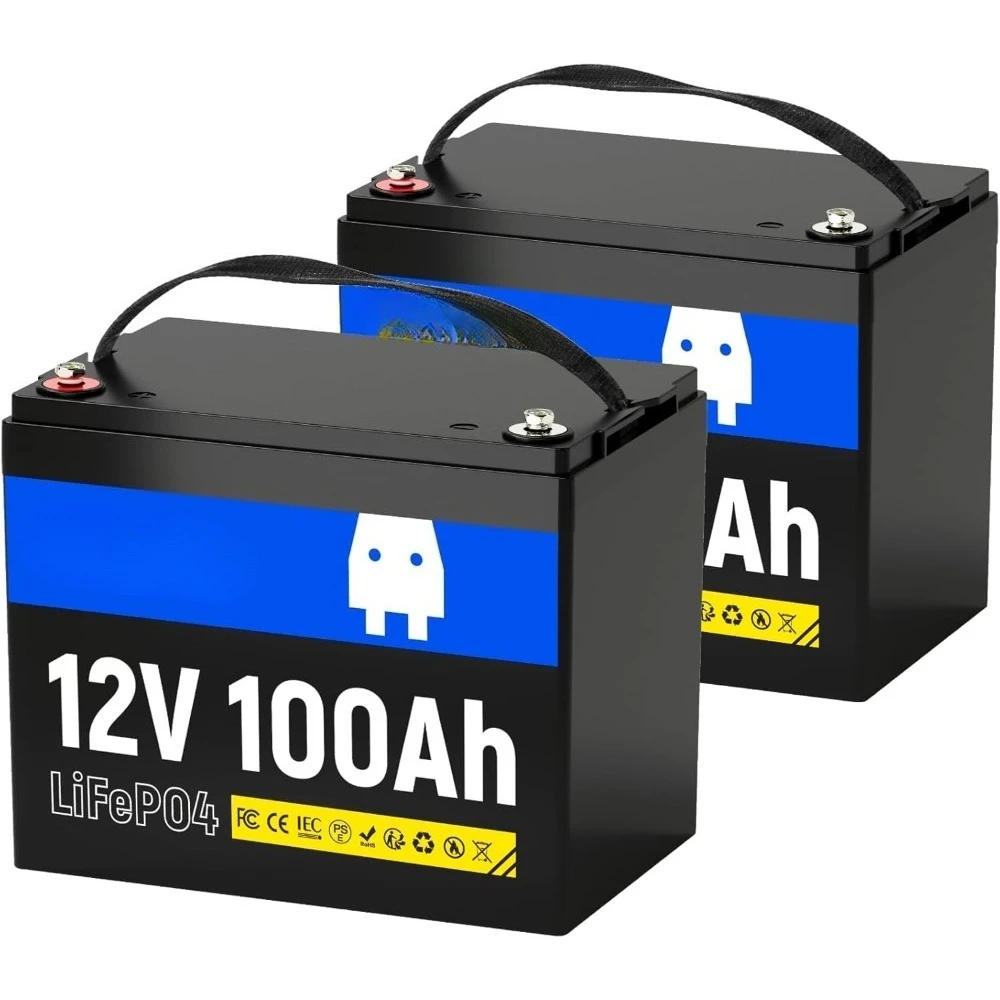 

12V 100Ah LiFePO4 Lithium Battery 2 Pack - BCI Group 24, 15000 Cycles, Built-in 100A BMS, Low-Temperature Protection - Ideal