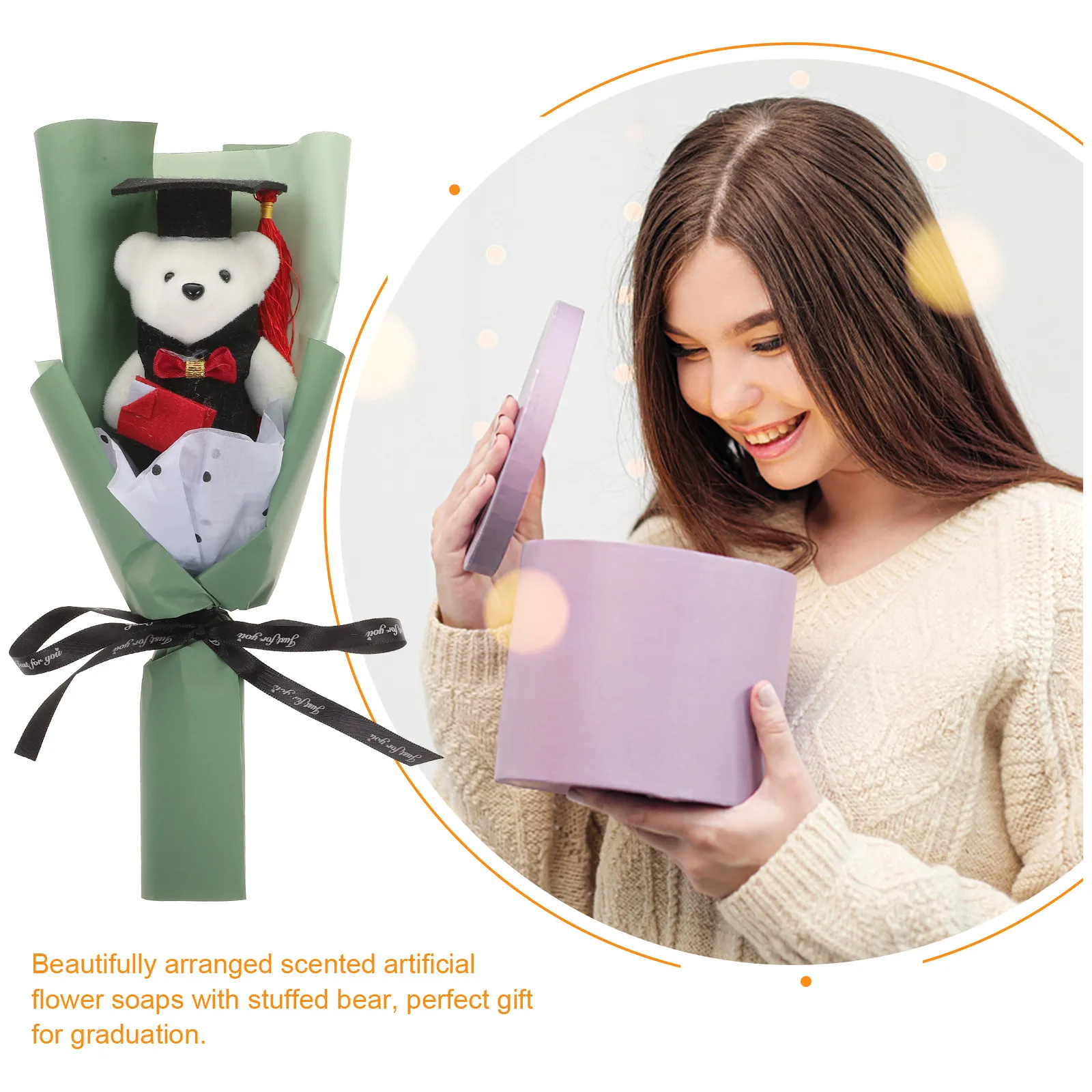 

1 Graduation Bear Bouquet Decorative Scented Artificial Flower Soap Arrangement with Stuffed Bear for Grad Party Favor Photo