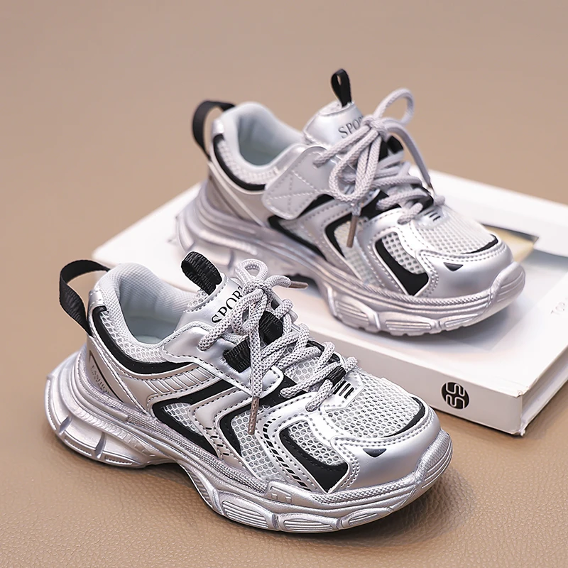 

Детская повседневная спортивная обувь на толстой подошве, модные универсальные кроссовки для мальчиков и девочек, новинка 2023 года, детские дышащие кроссовки с сеткой