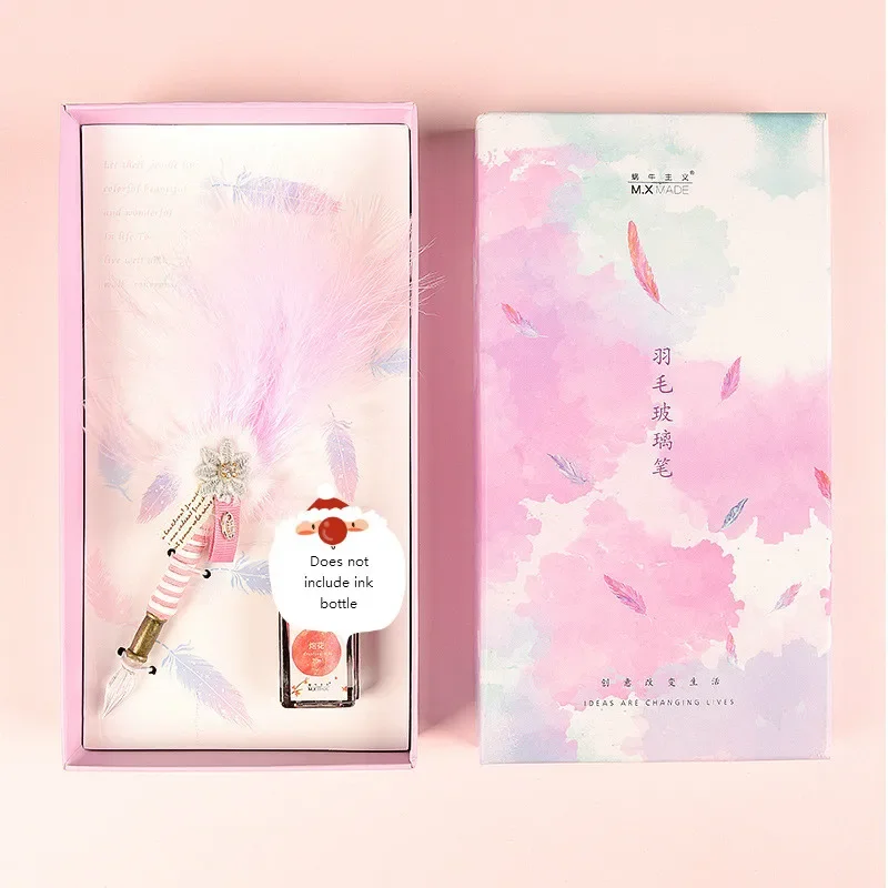 

Creative Water Pen Set Handmade Glass Pen Feather Pen Gift Box Crystal Ink Stationery School Supplies