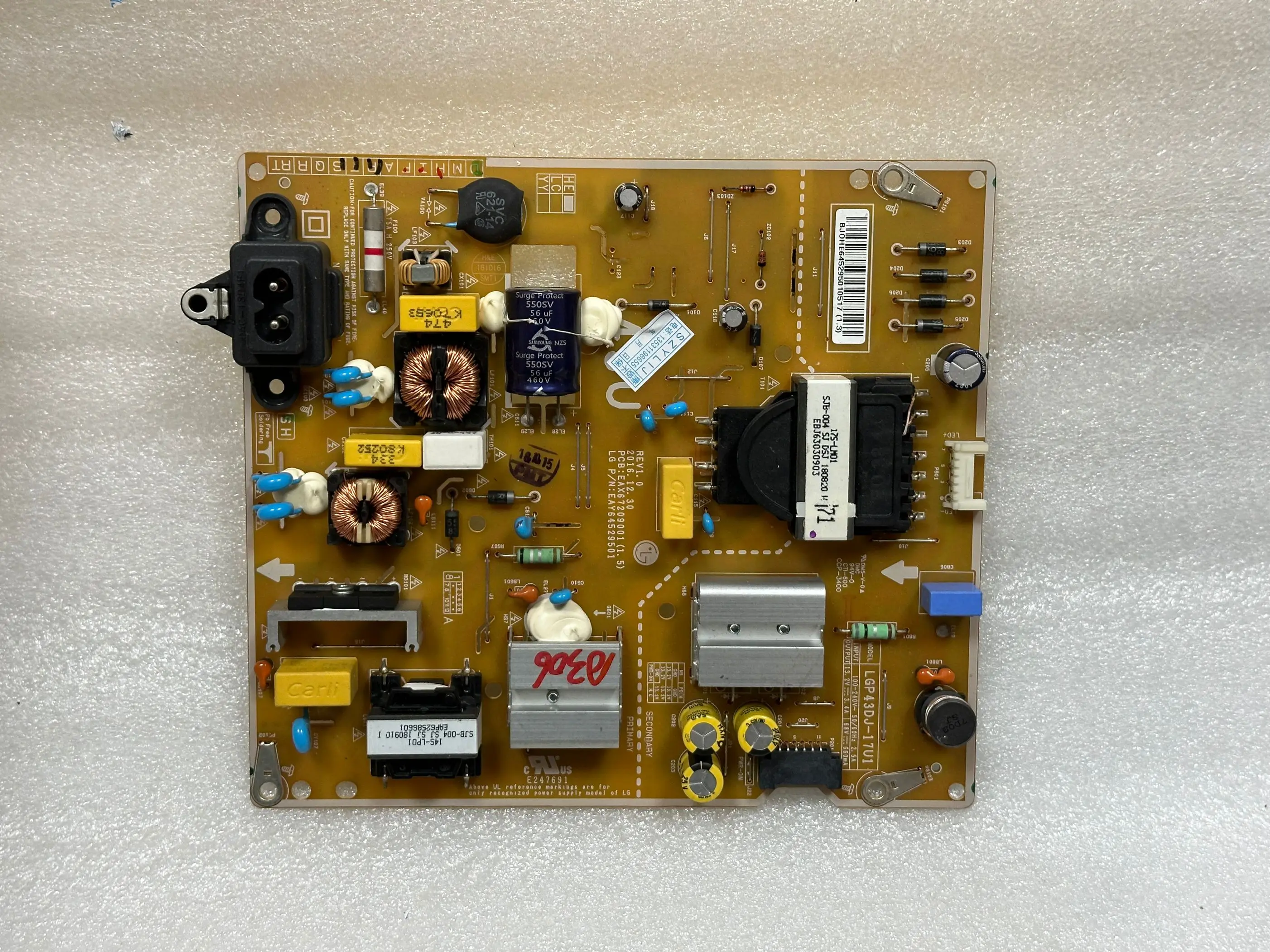 

Оригинальная плата питания 43LG63CJ-CA EAX 67209001 LGP43DJ-17U1