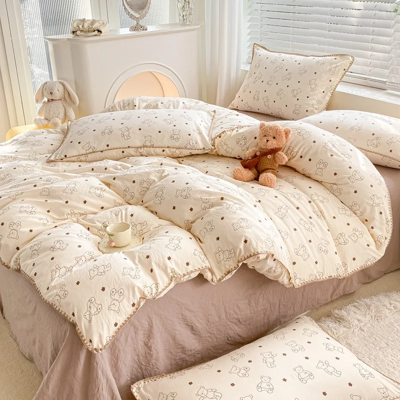 Mother and baby A-class double-layer yarn four piece set ins bed sheet duvet set shell embroidery dormitory three piece set bed