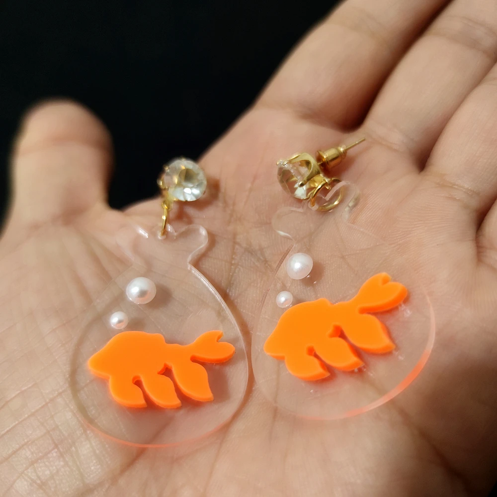 KUGUYS Clear Fish Tank Dangle Drop Earrings Goldfish Women Fashion Acrylic Jewelry Girls Gift