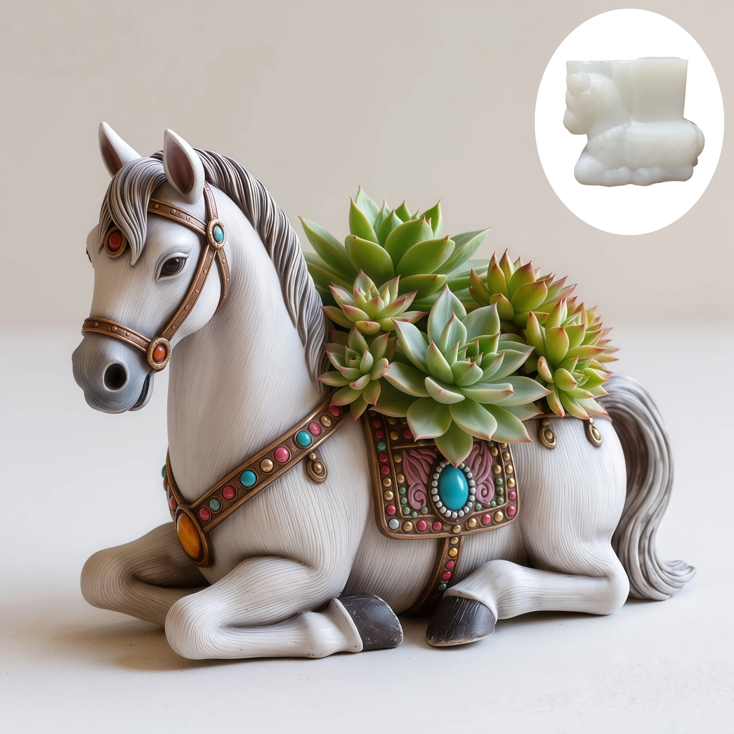 Molde de silicona de resina para maceta de suculentas con forma de caballo agachado, caja de almacenamiento con forma de caballo agachado, molde de yeso para portavelas