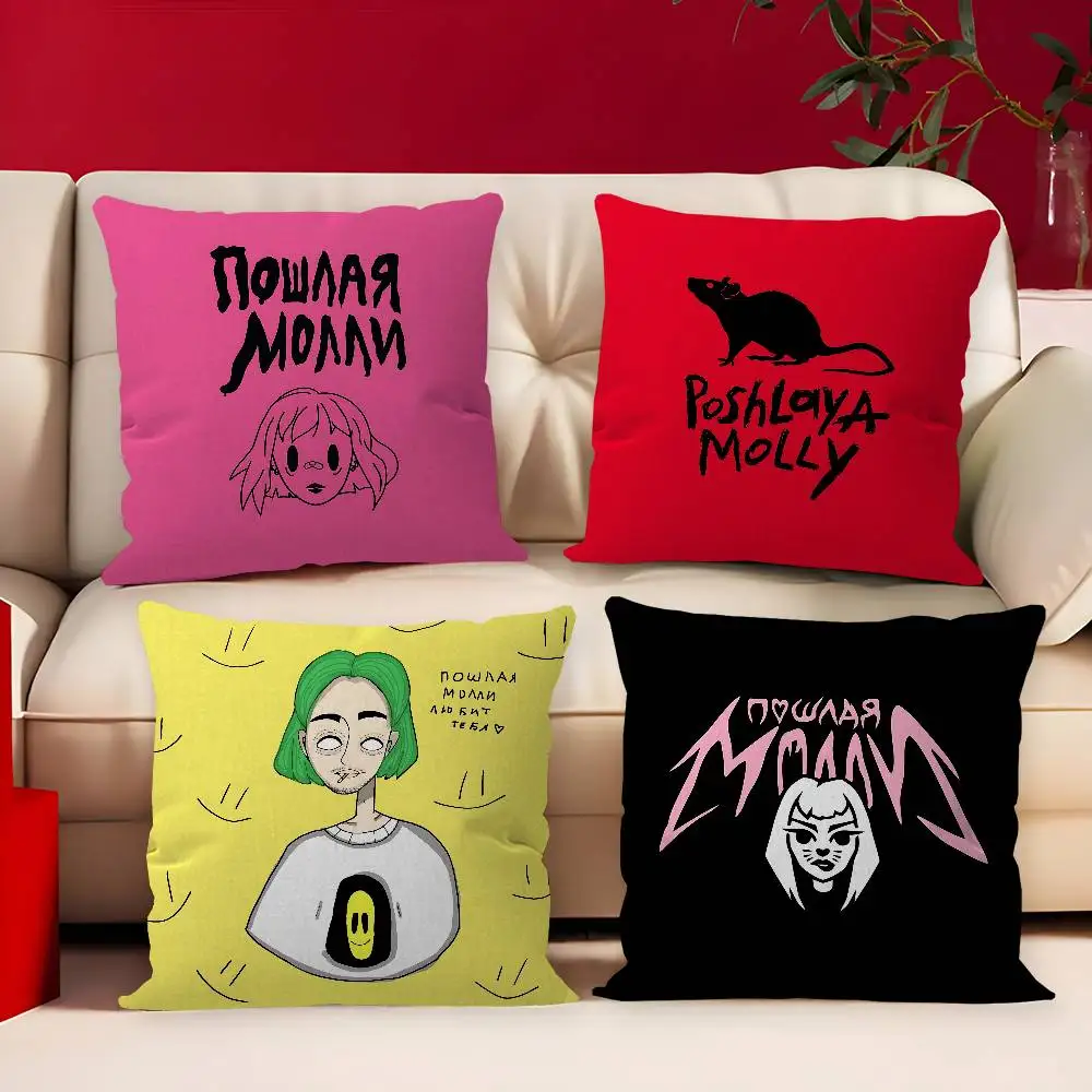 P-Poshlaya M-Molly Band Pillow Covers Cartoon Sofa Decorative Home Double-sided Printing Short Plush Cute Cushion Cover