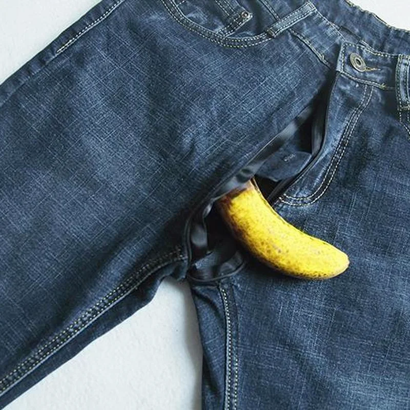 Zipper Open Crotch Outdoor Sex Winter Fleece Thick Warm Jeans Men's Slim Straight Elastic Denim Pants Casual Male Plush Trousers