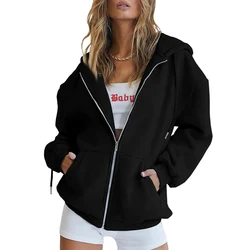 Autumn Winter Zipper Cardigan Hooded Sweatshirt Women Sporty Style Splice Double Pocket Hoodie Female Casual Thickened Warm Tops