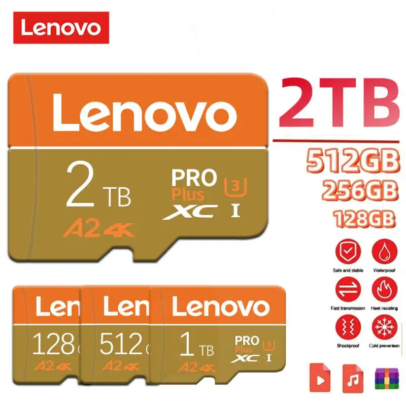 Lenovo kartu mikro TF SD 2TB, 1TB kartu memori SD Class10 kecepatan tinggi 128GB 512GB 256GB tahan air kartu TF untuk Nintendo Switch