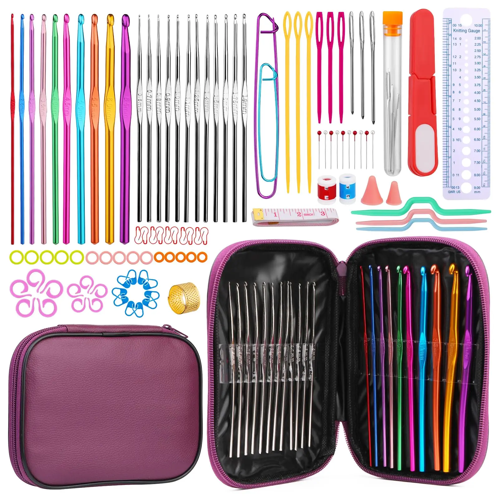 100Pcs Crochet Hooks Set, Complete Knitting Supplies Kit for Beginners