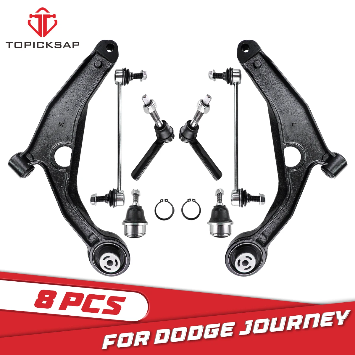 TOPICKSAP 8pcs Kit Tie Rod Lower Control Arm Ball Joint Sway Bar Link for Dodge Journey 2009 2010 2011 2012 2013 2014 2015