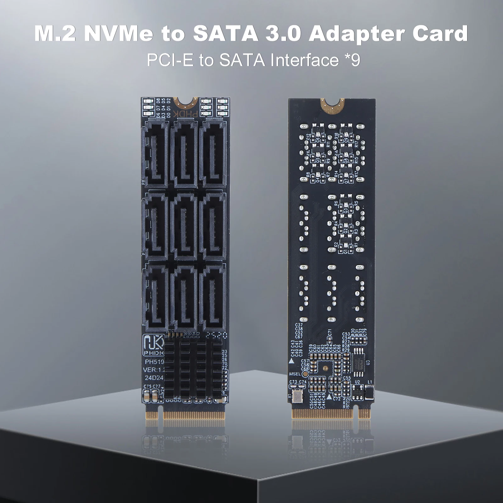 M.2 M KEY Nvme To 9 Ports SATA 3.0 Adapter 6Gbps M.2 To SATA 3.0 Riser Card PCIE 3.0 X2 Hard Disk Capacity for Desktop