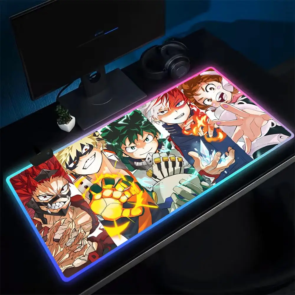 

12H-Hero A-Academia коврик для мыши аниме игровой коврик для мыши светодиодные настольные коврики с подсветкой резиновый настольный коврик для мыши XXL RGB настольные коврики