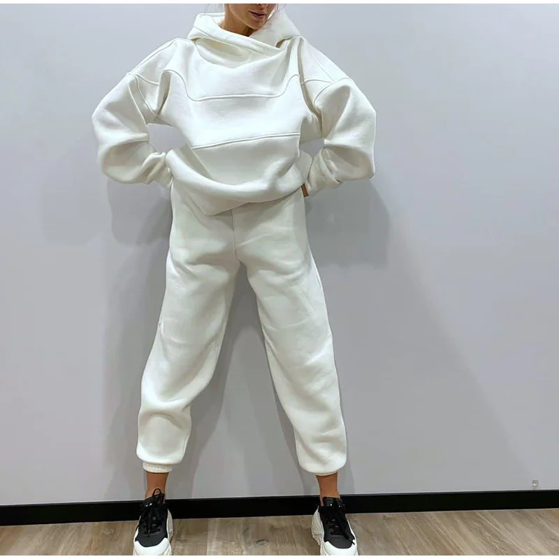Spring Autumn Lady Hoodie and SweatPant Two Piece Set Solid Color Casual Y2K Sweatshirt and Pant Set Korean Style Y2k Pants
