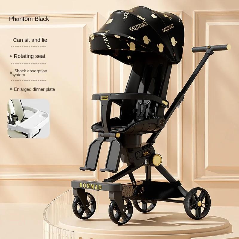 Baby Stroller 3-in-1 High Landscape Light Two-way Push Foldable Baby Stroller Anti Rollover Function Comfortable Baby Stroller