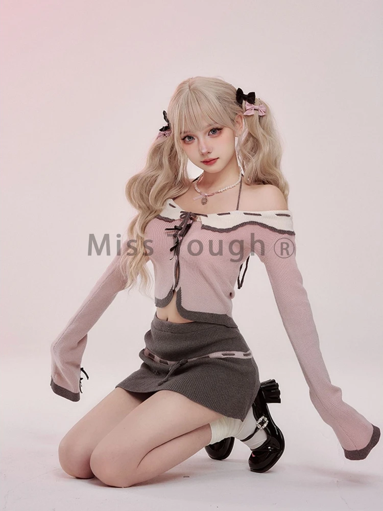 Spring Autumn Vintage Chic 2 Piece Set Women Japanese Fashion Sweet Mini Skirt Suit Female Long Sleeve Tops+High-waisted Skirt