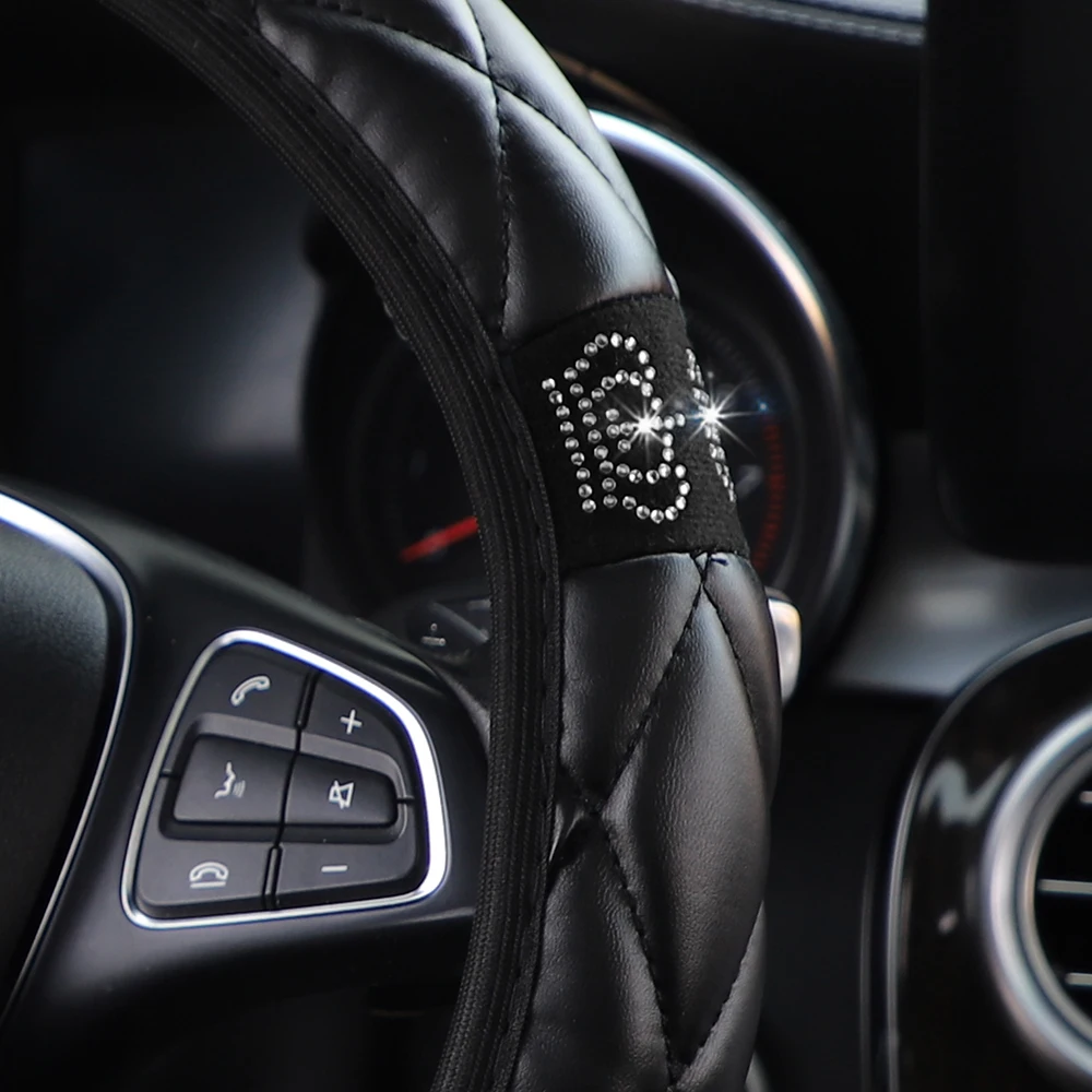 Kleine Krone, weicher Leder-Lenkradbezug, mit Diamanten eingelegt, 14,5 bis 15 Zoll, Autozubehör, ohne Innenring – Detail 3