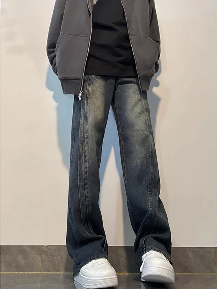 

Retro Waed Men's Jeans Winter Loose Straight Leg Wide Leg Pants American Sle Denim Trousers Youth Trend Long Pants