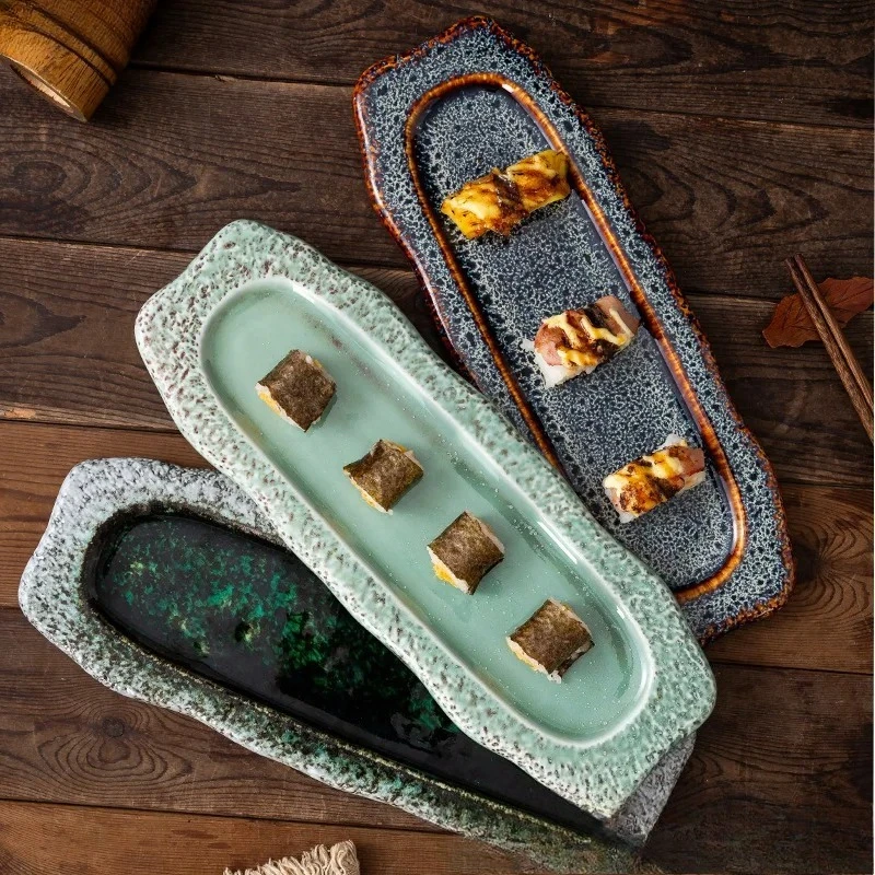 

1PC Retro hotel restaurant family sushi plates, long pastry plates, long square sashimi tableware