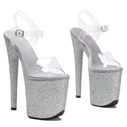 Leecabe 20cm/8inches Clear PVC upper Open toe  Platform high heel sandals  sexy model shoes pole dance shoes