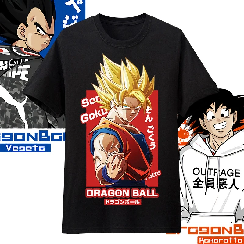 2026 Sommer Dragon Ball Super Saiyajin Goku Print T-Shirt, Retro Oversized 100% Baumwoll-Tee, Atmungsaktives Weiches Unisex Anime-Oberteil