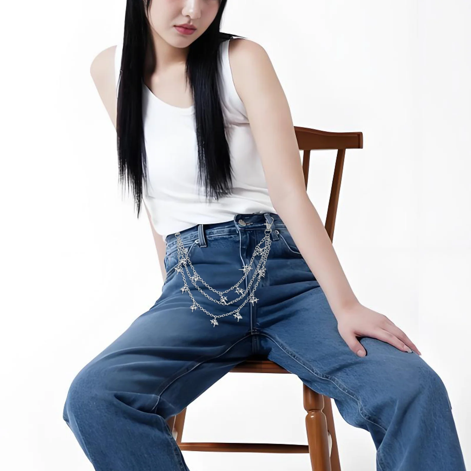 

Multi-Layer Metal Waist Chain Punk Star Pendant For Jeans Trendy Unisex Pants Decoration Fashion Layered Chain Belt