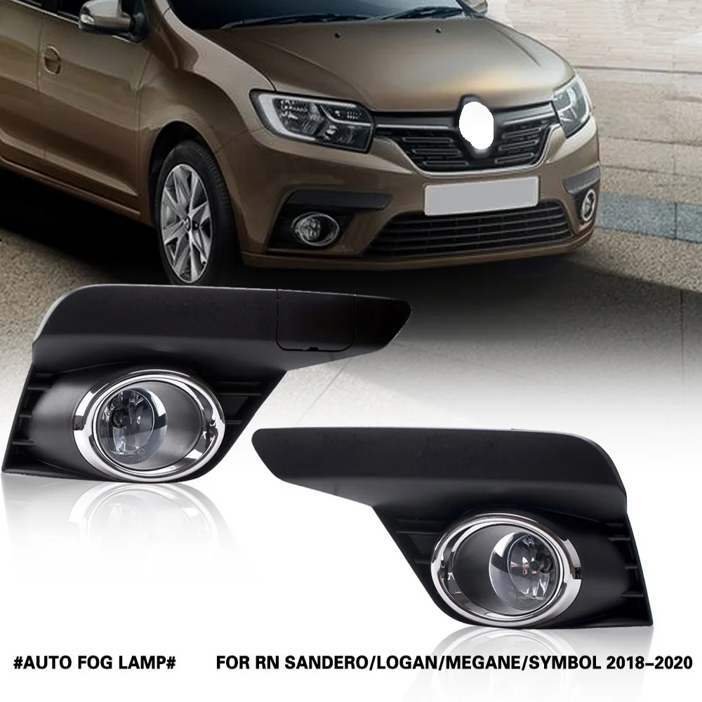 July King Car Fog Lamp Assembly for Renault Sandero Logan Megane Symbol 2018-2020, 4300K Fog Lamp Blub + Frame + Harness +Switch