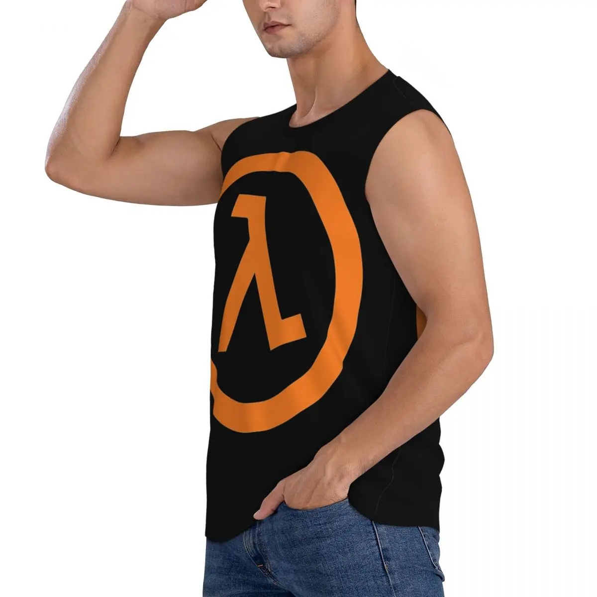 Half Life Lambda Men Sleeveless Tank Tops Quick Dry Breathable Gym Fitness Running Summer Casual Sport Vest