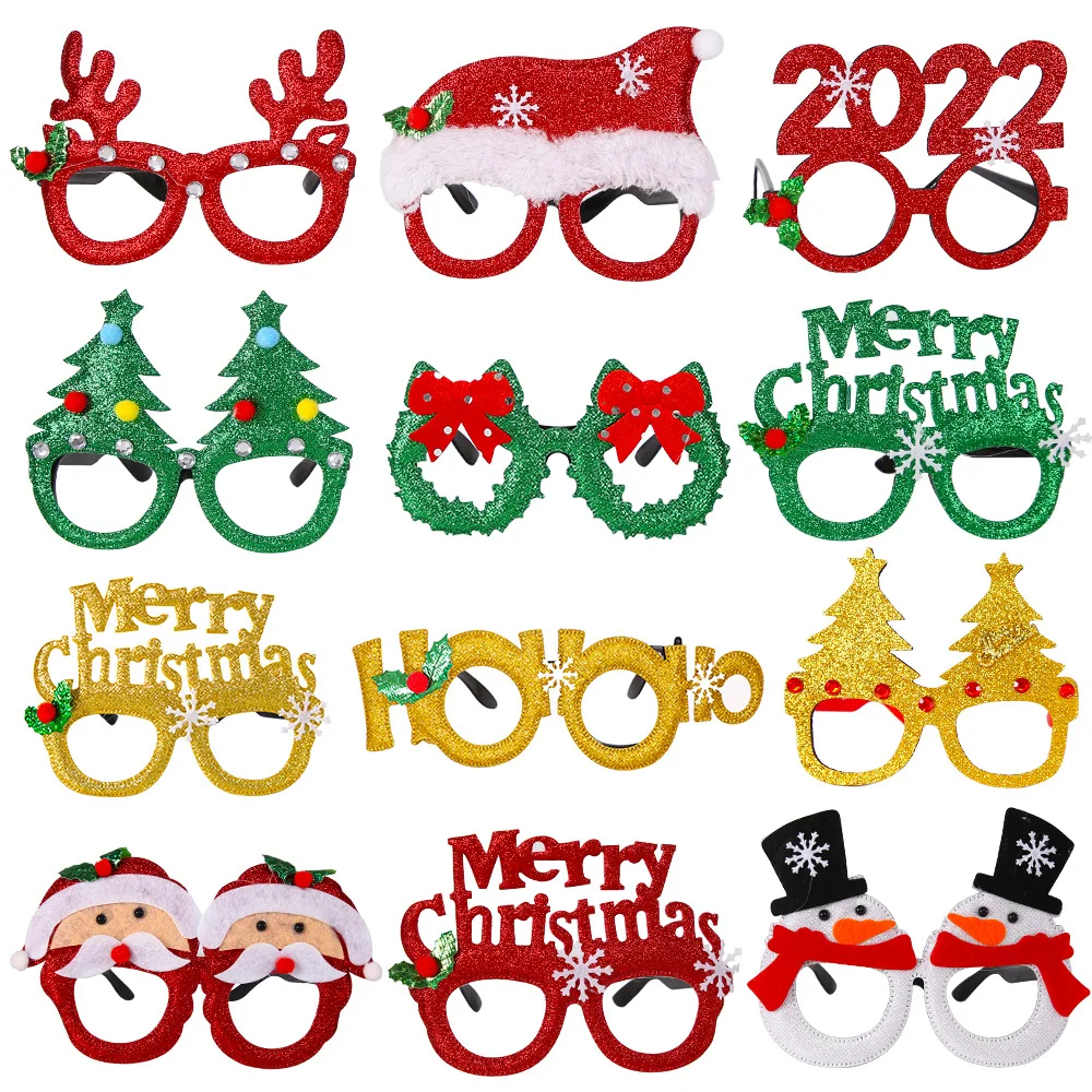 

10 Pcs/Set Christmas Decorations Christmas Glasses Children's Party Decoration Supplies Products Snowman Antlers Glasses Frames