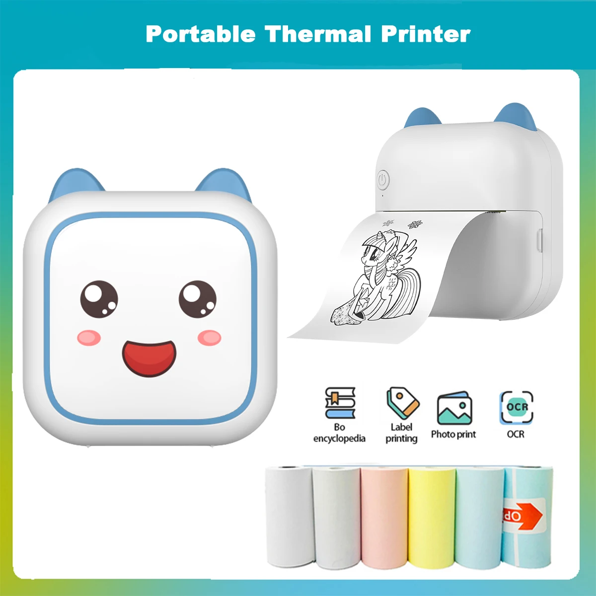 

Mini Printer Portable Pocket Thermal Printer Rolls Paper Inkless Note Mini Label Wireless Smart Printer for Receipt Label Notes