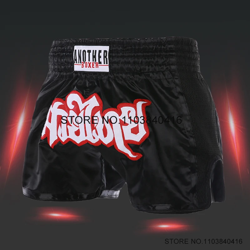 

Muay Thai Shorts Black Breathable Kick Boxing Shorts for Men Women Child Satin Polyester MMA Cage Fight Kickboxing Workout Pants