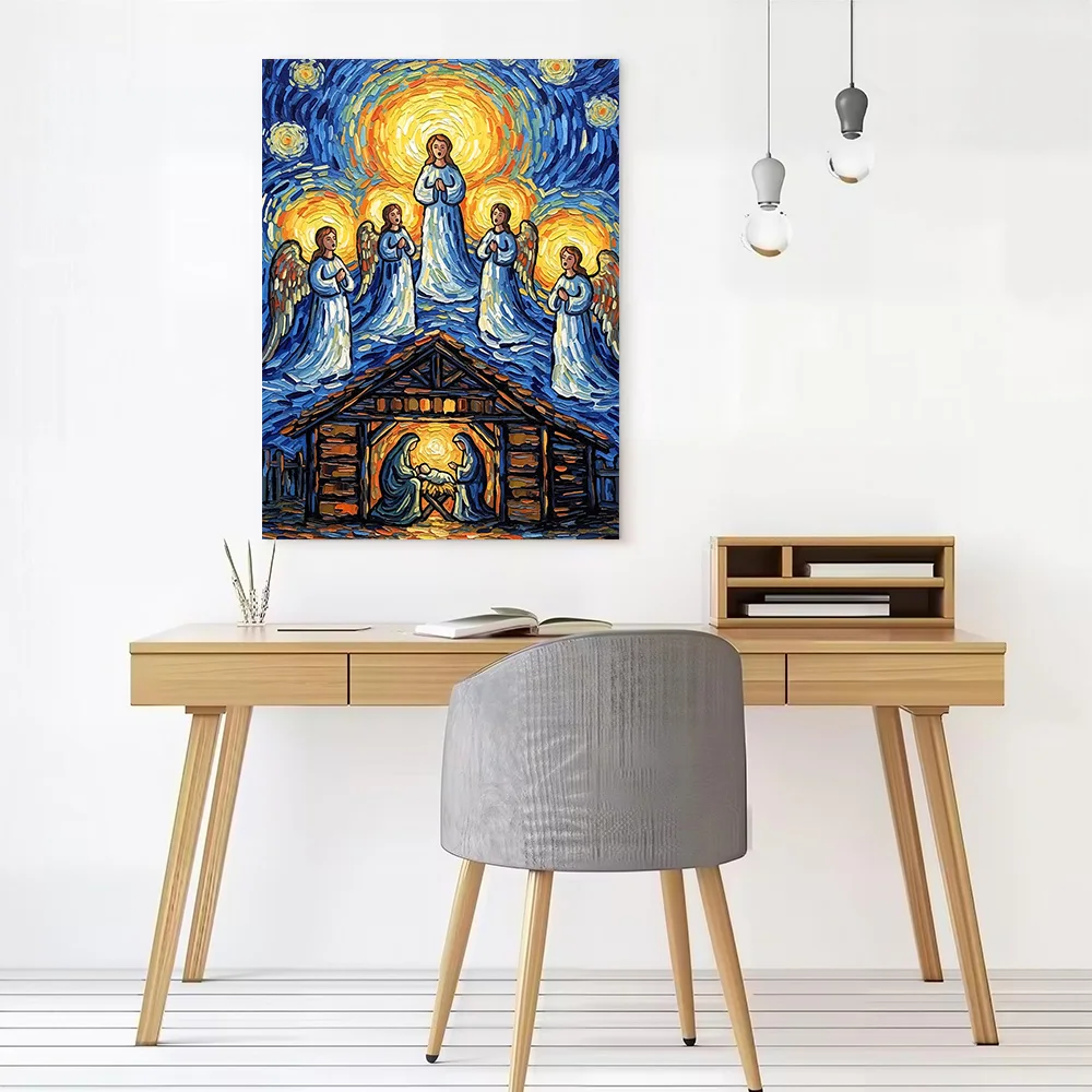 Nativity Scene in Van Gogh Style Canvas Poster Wall Art Customizable High Quality Printed Picture for Modern Home Decoration view 2