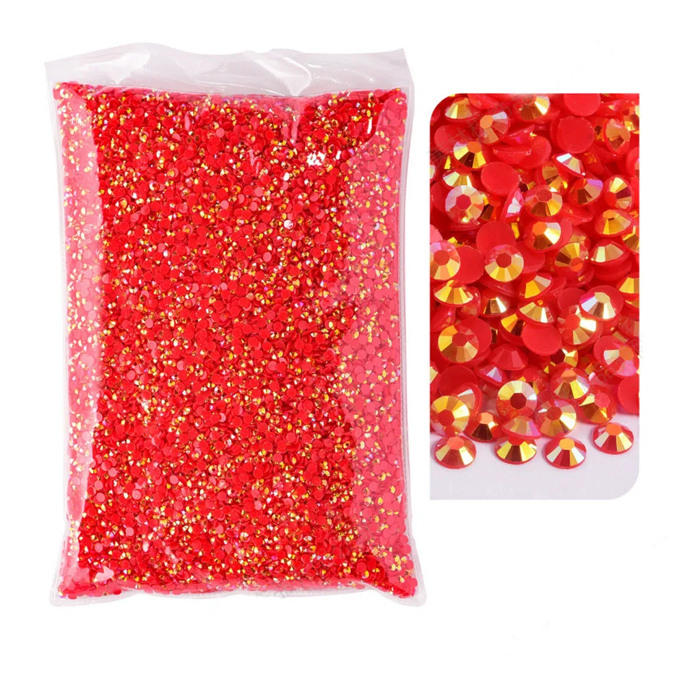 Light Siam/Red AB 2mm,3mm,4mm Nail Art Resin Jelly Rhinestone Round Flatback For DIY Nail Art Accessories