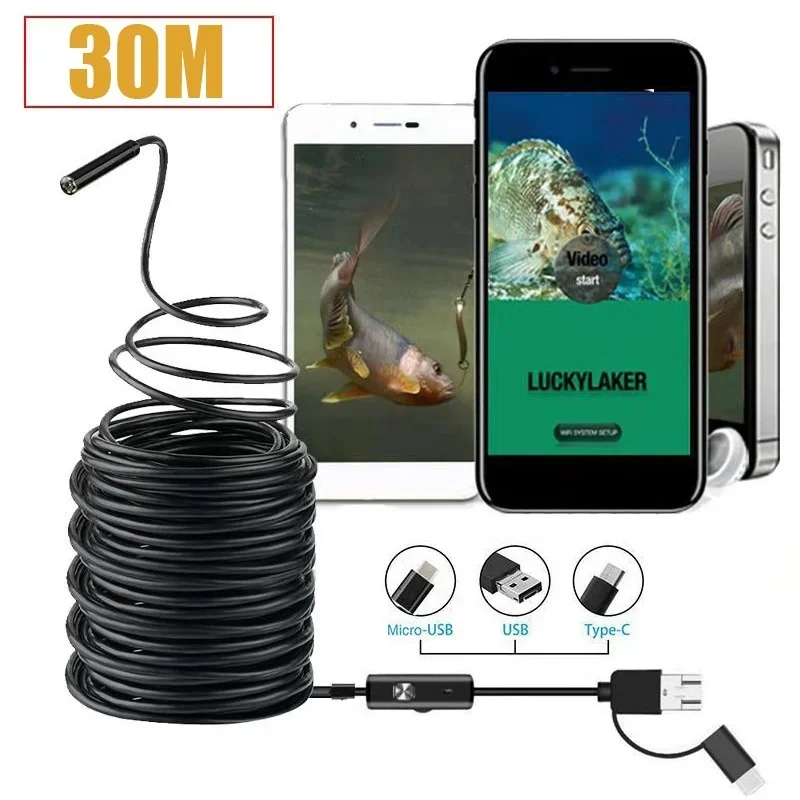 

30M Android Endoscope 3 In 1 USB/Micro USB/Type-C Borescope Inspection Camera Waterproof for Smartphone with OTG and UVC PC