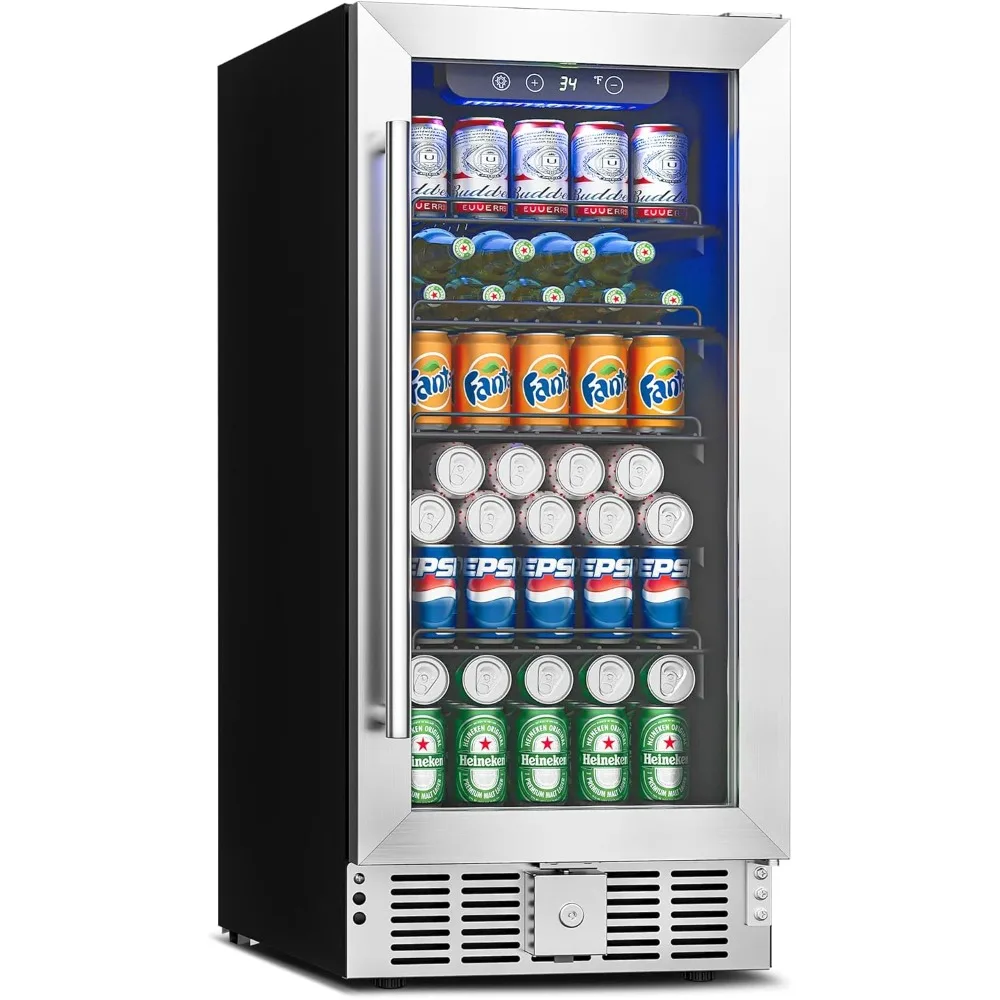 

Beverage Refrigerator, 15 In 126 Cans Beverage Fridge, Freestanding Wine Cooler With Safety Lock, Refrigerator Display Case