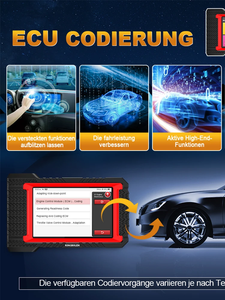 KINGBOLEN K7 Autodiagnosetool, komplettes System, OBD2-Scanner, ECU-Codierung, aktiver Test, 28 Resets, AF-Reset, lebenslang, kostenloser Update-Scan